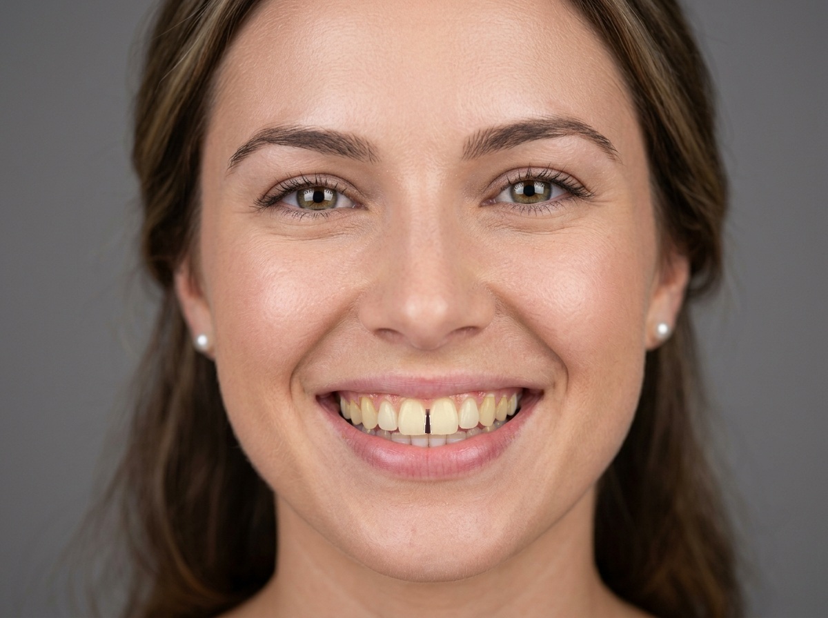 Before Treatment - Real Patient Central Diastema Gap & Shade A3.5 Staining